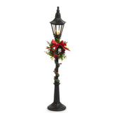Lighted Christmas Lamp Post – 18.5" Red or Black with Garland & Wreath
