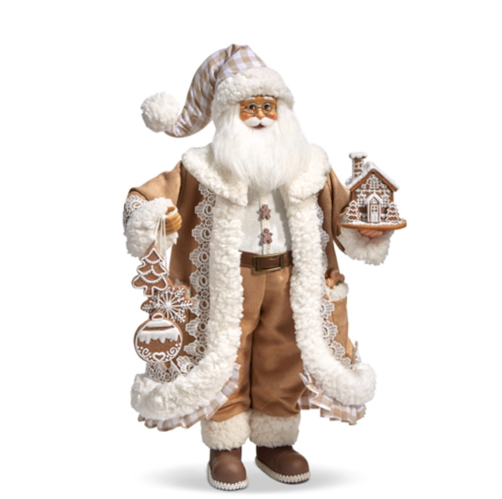 Gingham Gingerbread Santa – 18" Sweet-Themed Holiday Figurine