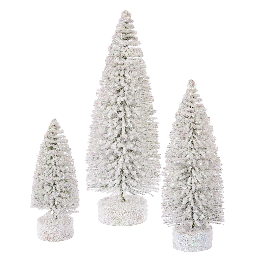 White Snow Oval Bottle Brush Tree Set