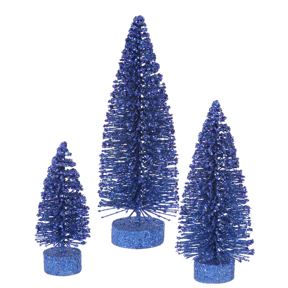 Blue Glitter Oval Bottle Brush Tree Set