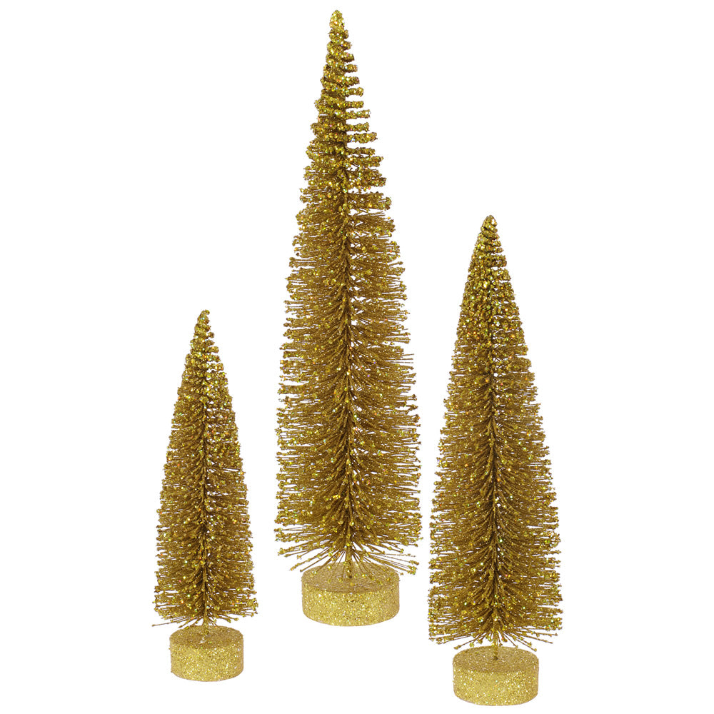 Gold Glitter Oval Bottle Brush Tree Set