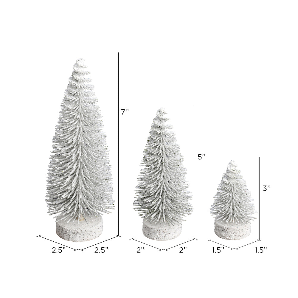 White Oval Pine Bottle Brush Tree Set