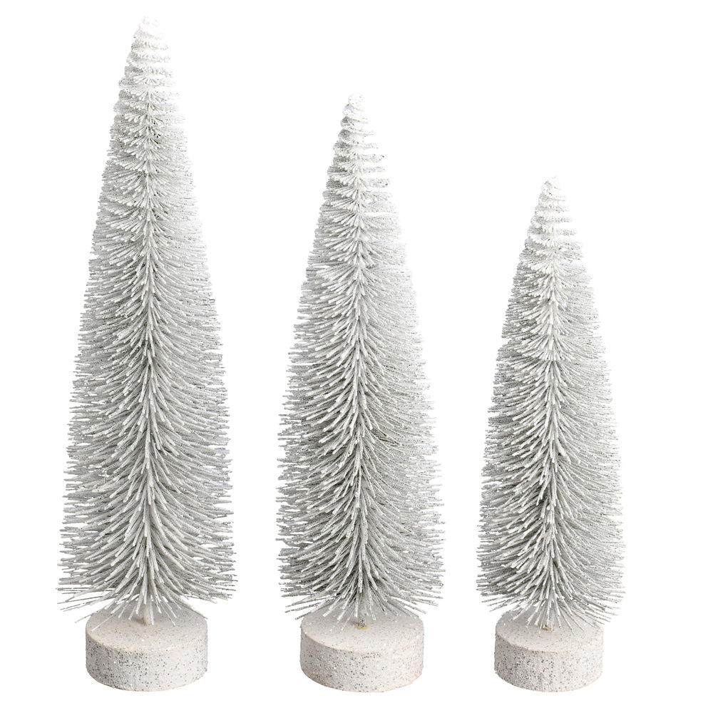 White Oval Pine Bottle Brush Tree Set
