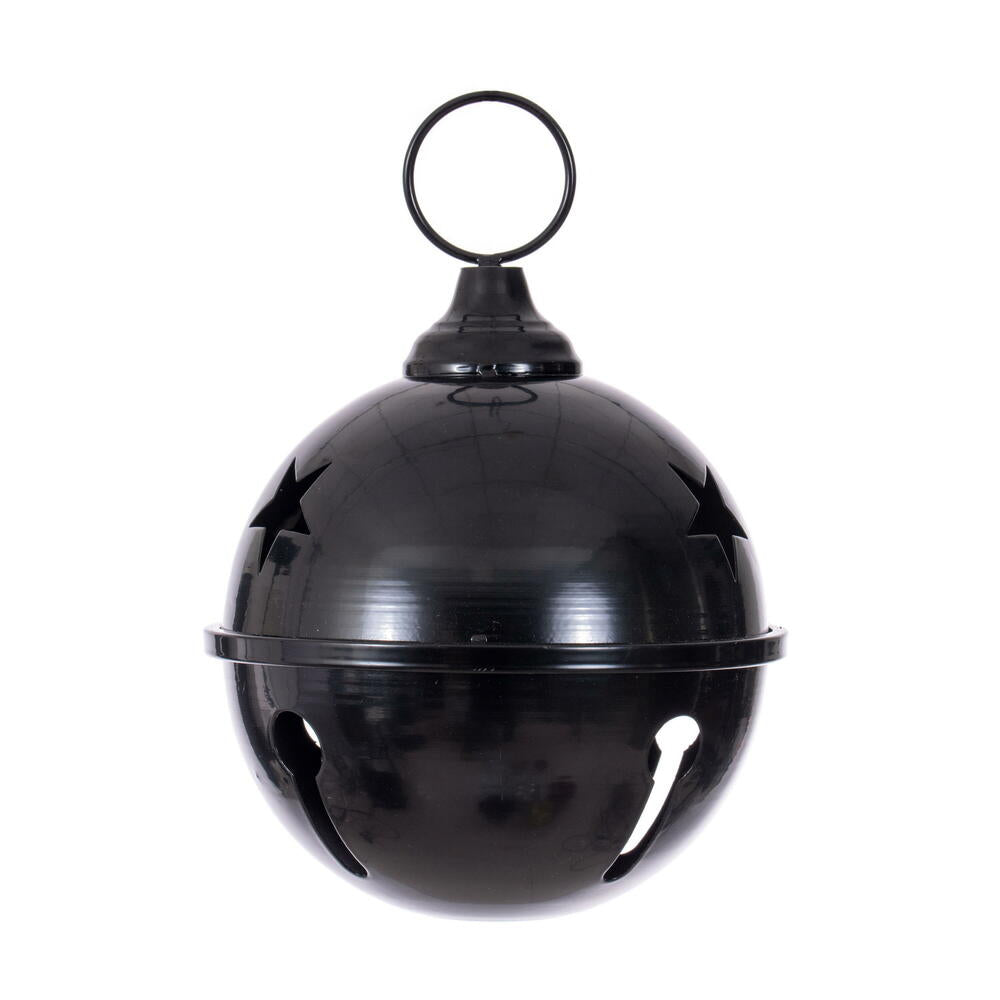 6" Black Iron Bell Ornament – Matte Metal Holiday Accent with Cutouts