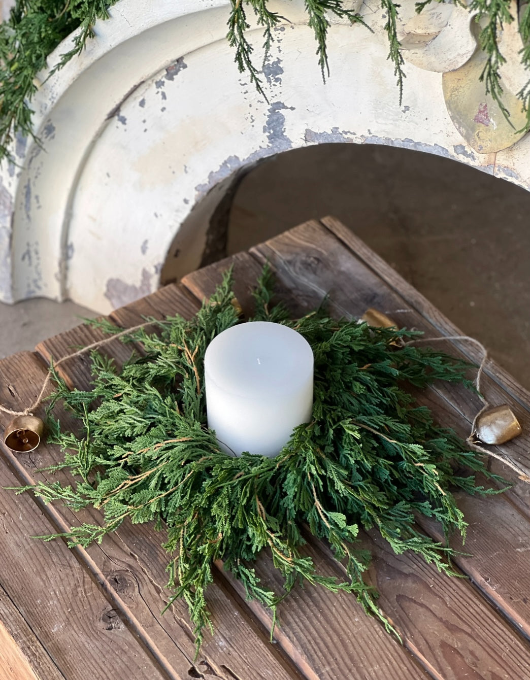 Emerald Falls Candle Ring – Set of 2 Faux Cedar Greenery Rings