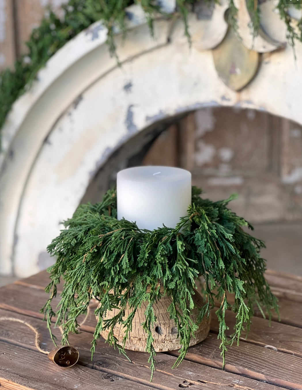 Emerald Falls Candle Ring – Set of 2 Faux Cedar Greenery Rings
