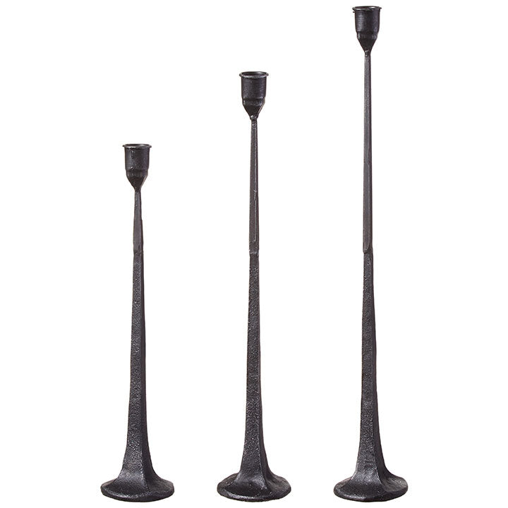 Cast Iron Taper Candle Holder Trio – Elegant Mantle & Tablescape Accent