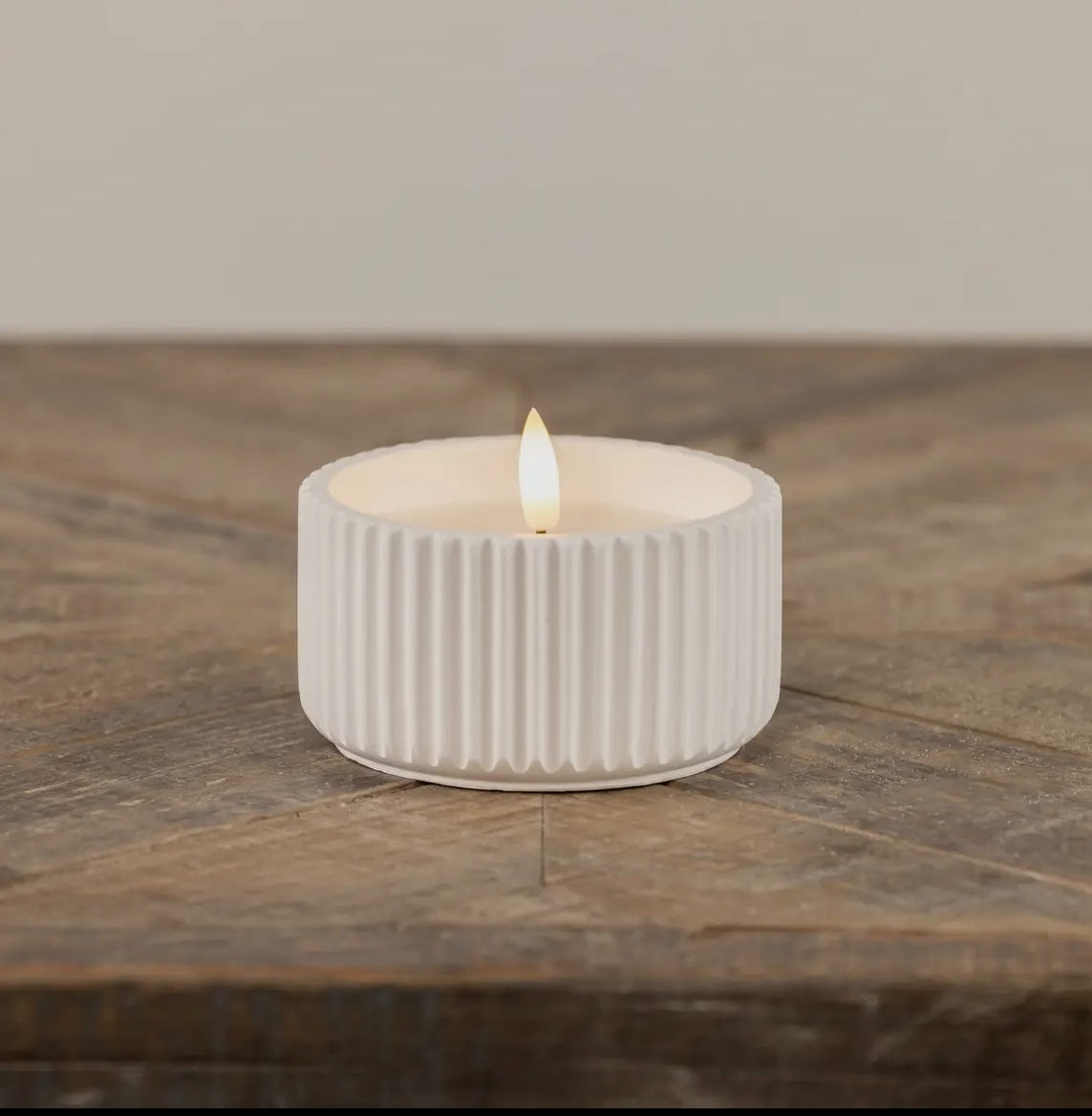 3D Flame Ribbed Cement Candle – 2.25″ Flameless Accent