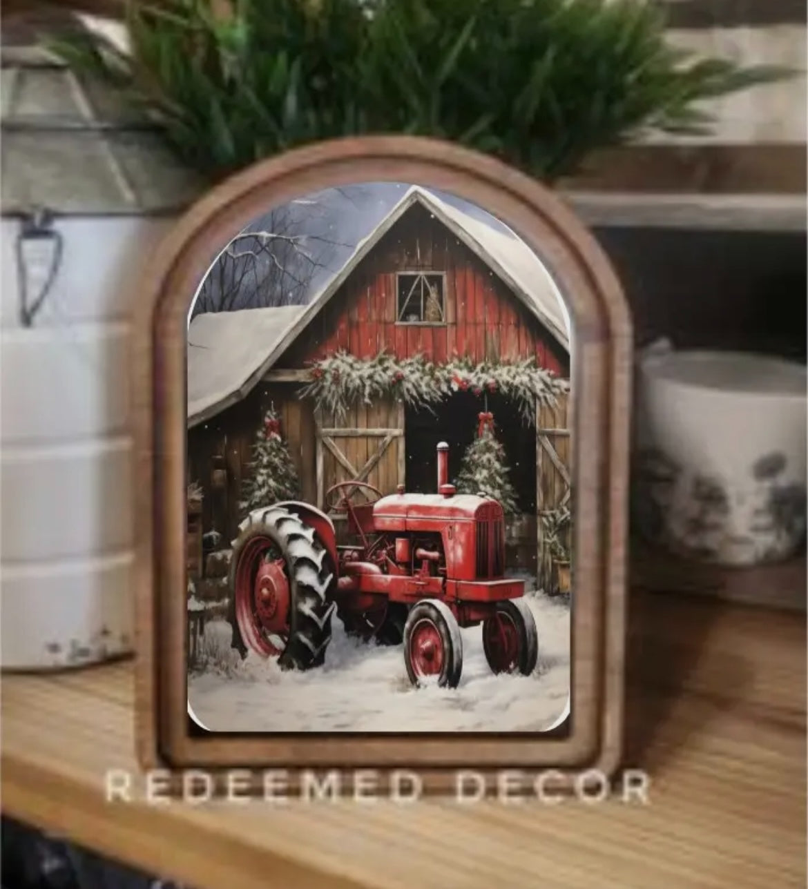 Arch Top Christmas Tractor Framed Art