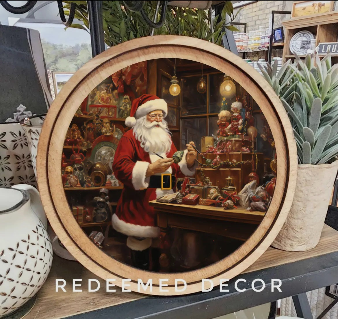 Golden Glow of Giving: Santa’s Workshop in Festive Splendor Framed Art  -H00439