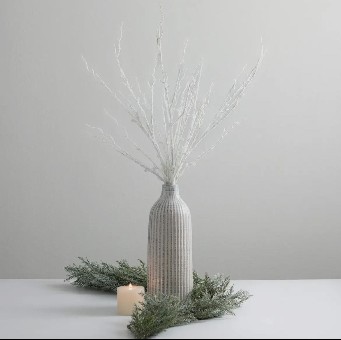 White Frosted Branch Spray – 36″ Snow-Dusted Winter Stem