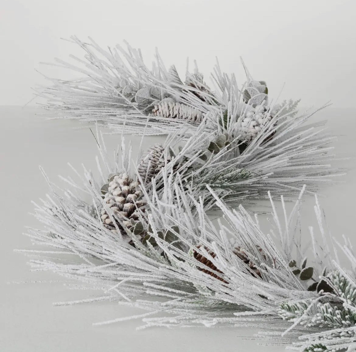Heavily Flocked Garland – 6′ Snow-Dusted Pine Garland with Cones