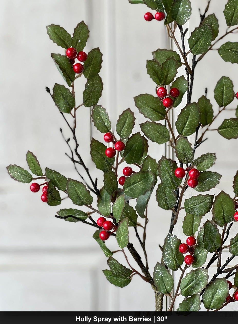 Holly Spray with Berries – 30″ Classic Christmas Accent