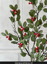 Holly Spray with Berries – 30″ Classic Christmas Accent