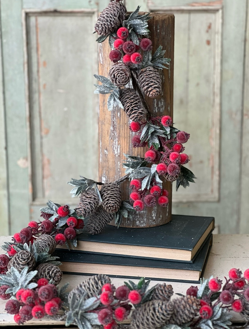 Sugar Laurel Garland – 5′ Frosted Holiday Garland with Pinecones & Berries