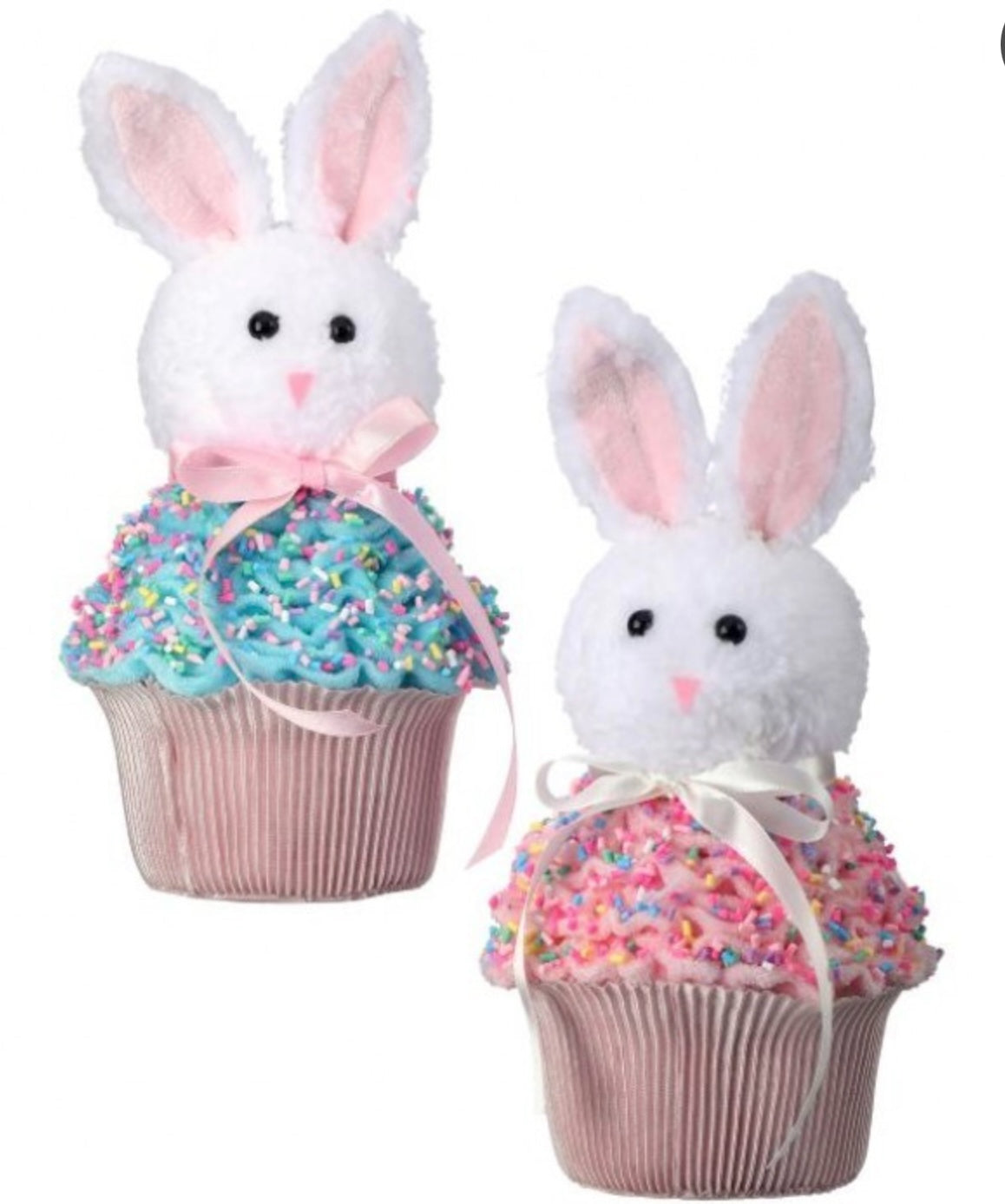 Bunny Faux Cupcake Figurine – 6″ Resin Easter Accent