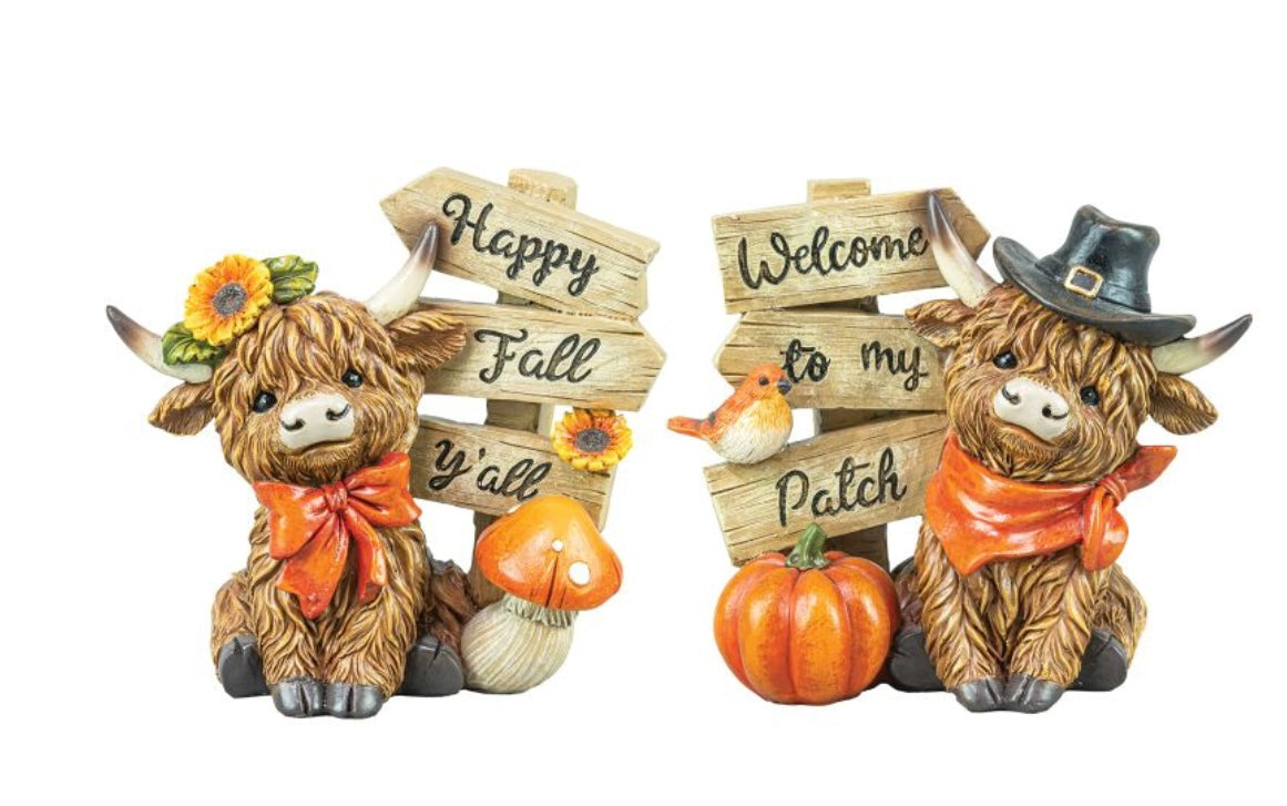 Harvest Highland Cow – Signpost Fall Figurine