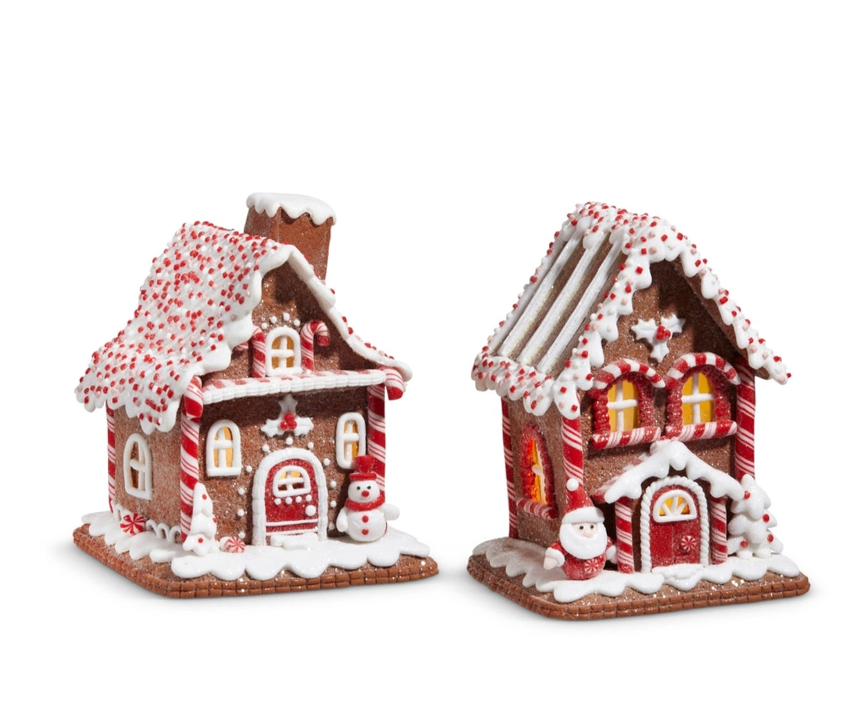 Lighted Peppermint Gingerbread House – Santa or Snowman (7")