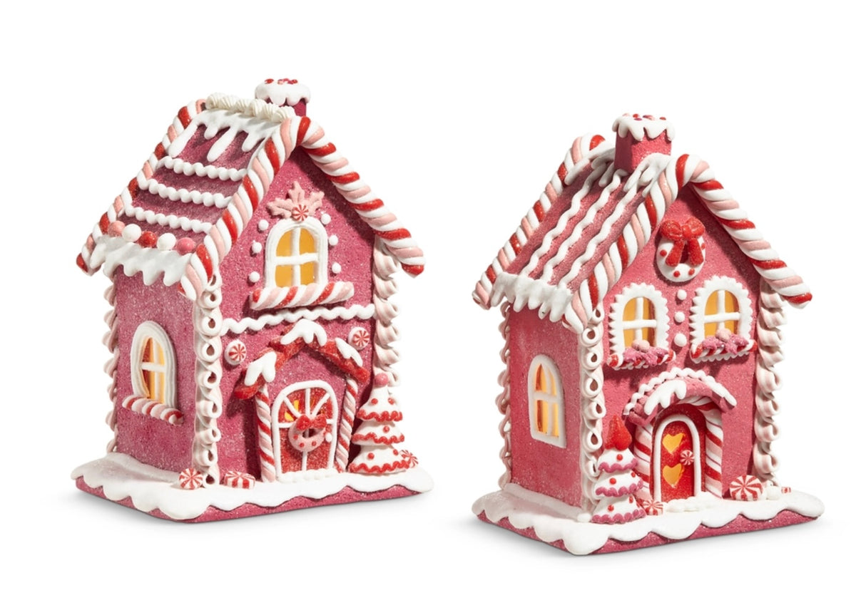 Lighted Gingerbread Peppermint House – Holly or Wreath (9")