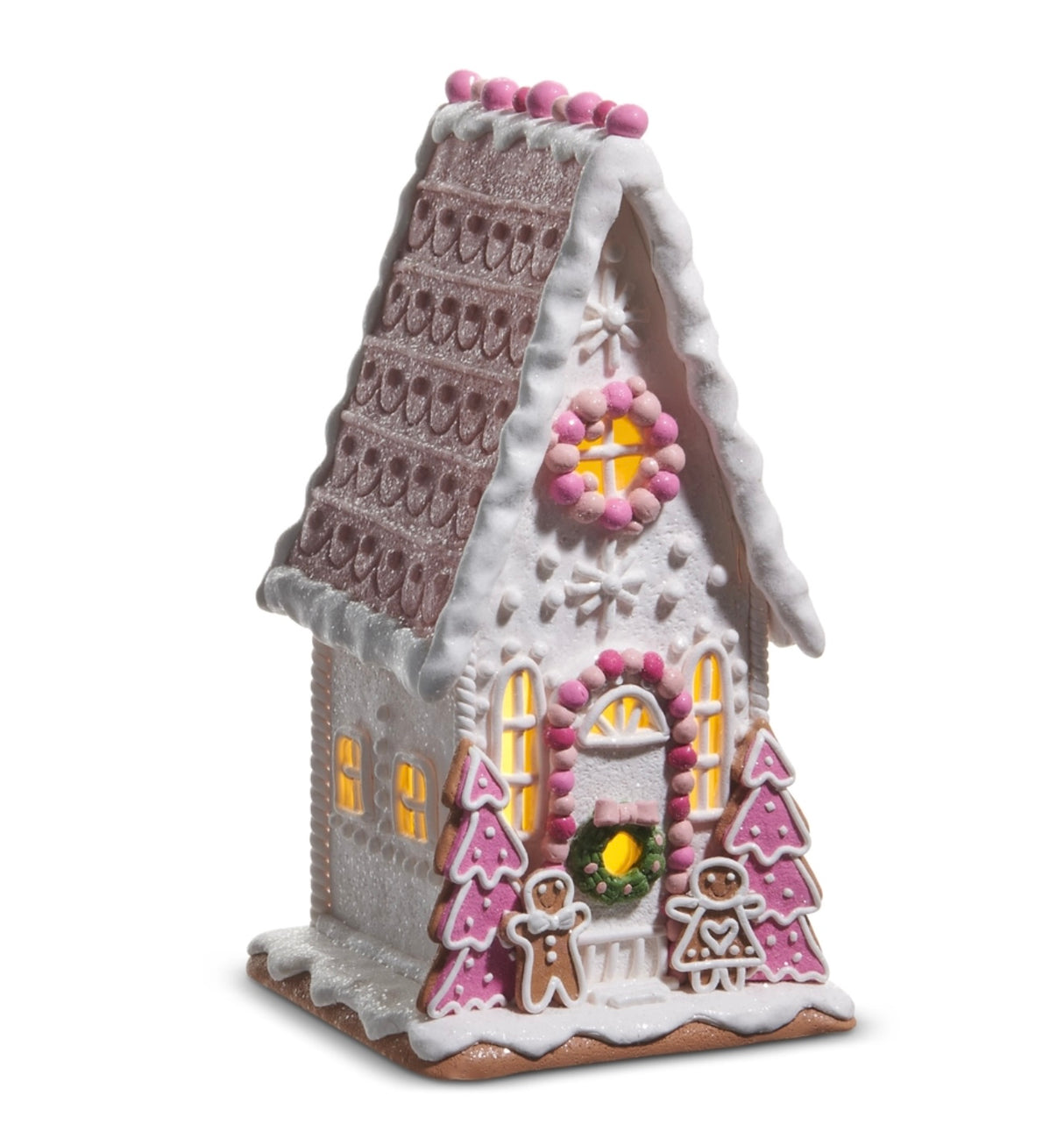Pink A-Frame Lighted Gingerbread House – 12"