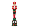 18-inch multicolor nutcracker drummer in red uniform with gold accents, white hair, and tiered drum pedestal; made of natural stone powder