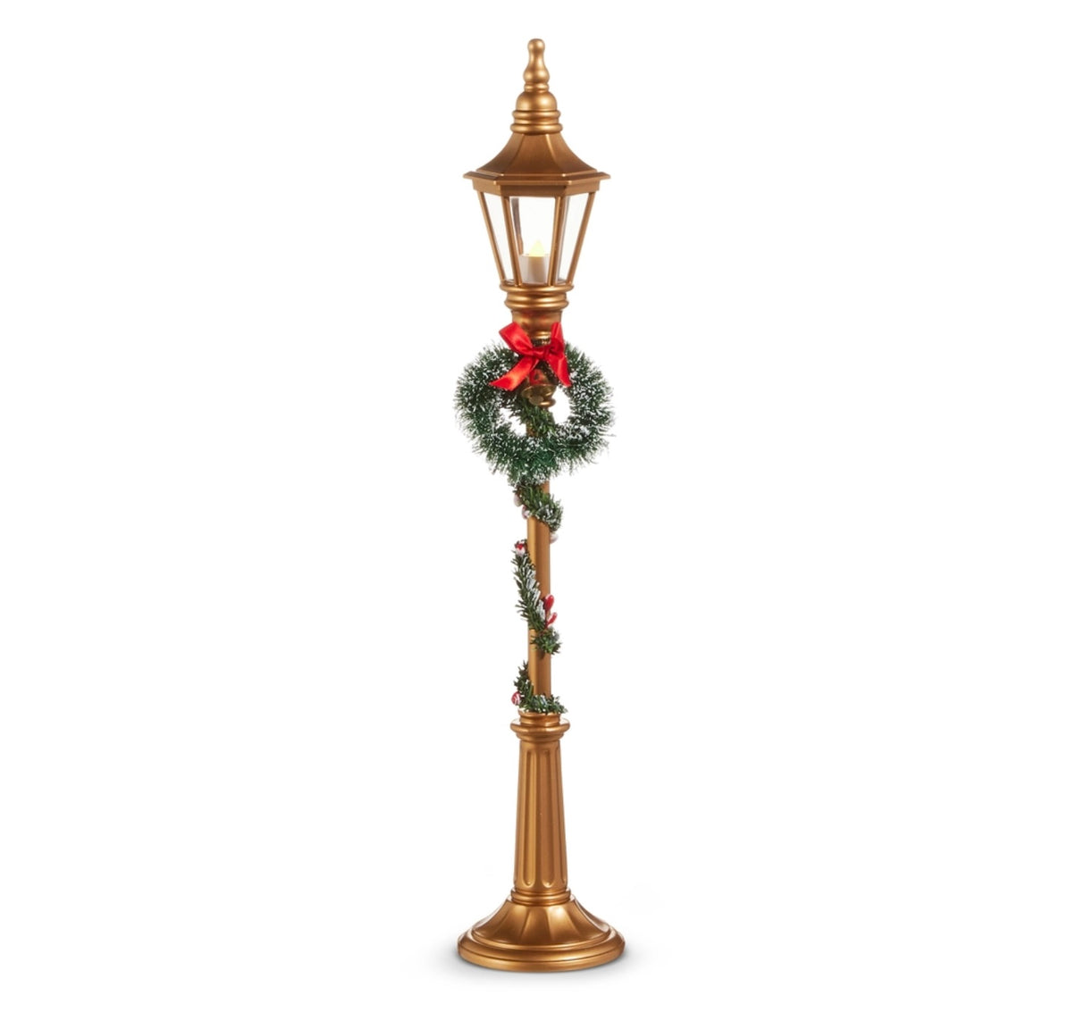 Lighted Christmas Lamp Post – 18.5" Red or Black with Garland & Wreath