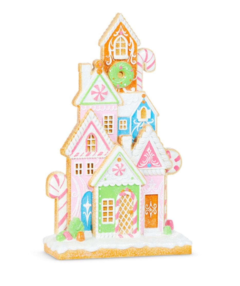 Bright Pastel Gingerbread Flat Village – Tall (16")