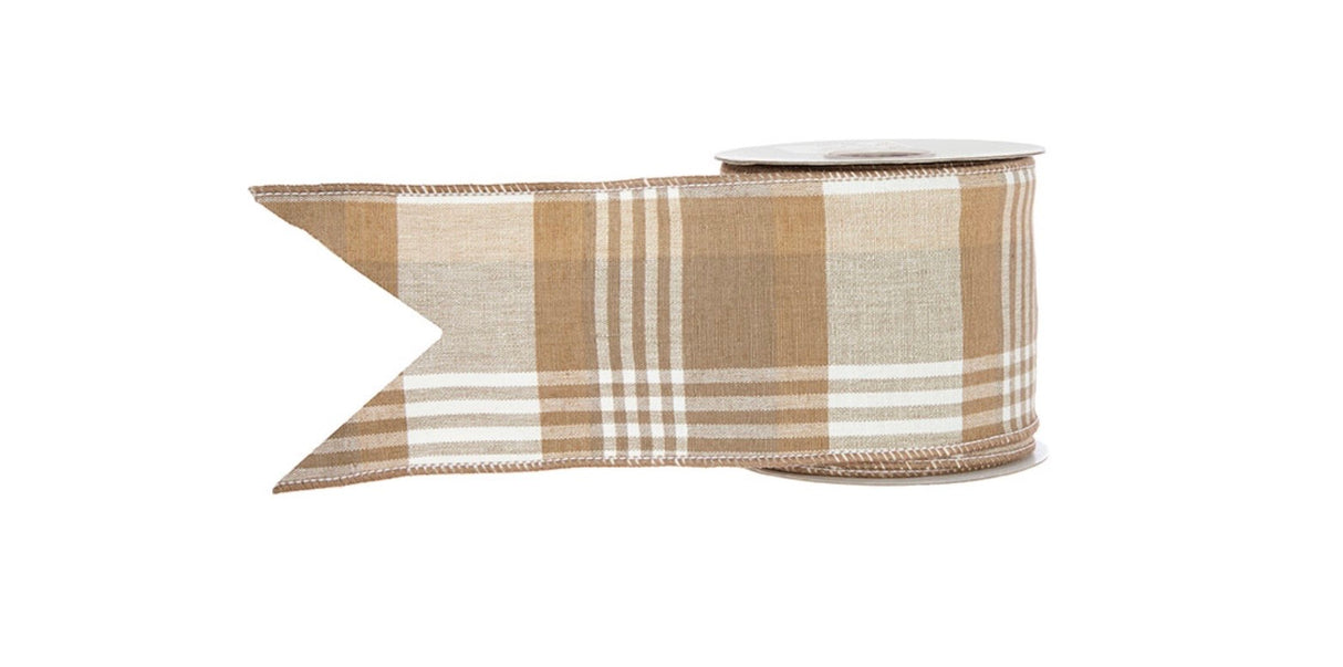 4″ × 10 Yards "Gingerbread" Plaid Wired Ribbon