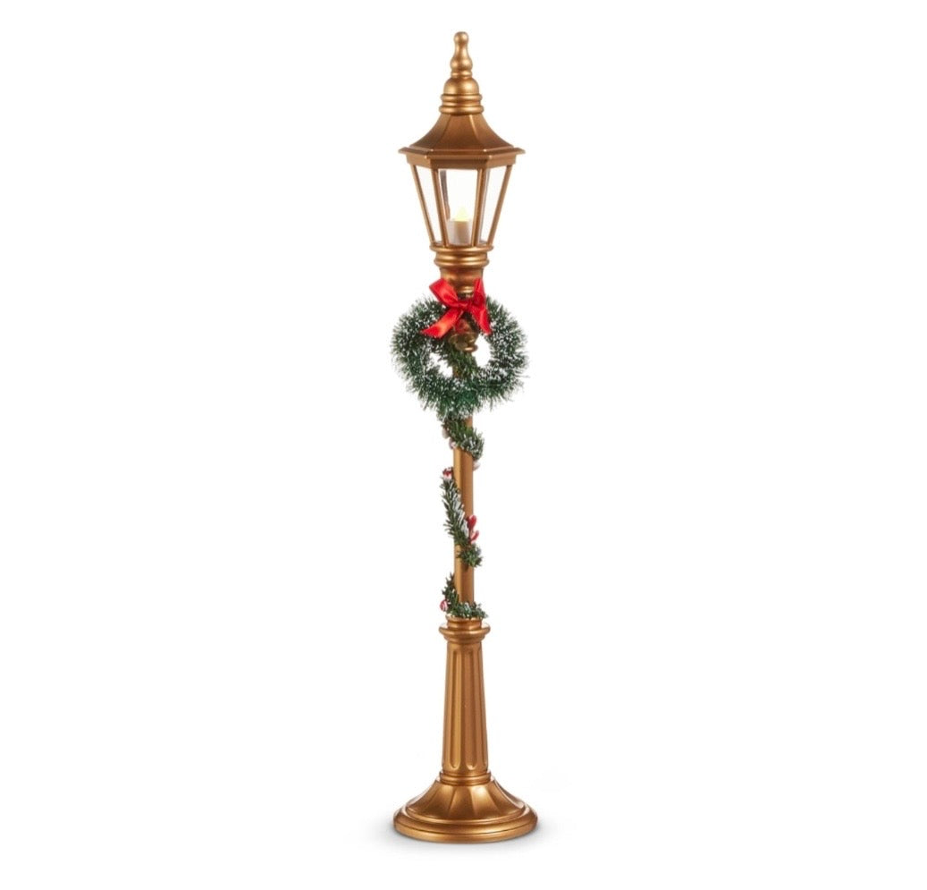 21" Lighted Gold Lamp Post