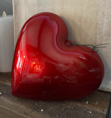 “Candy Apple Puffed Heart” – 8″ Glossy Red Ornament by Farrisilk