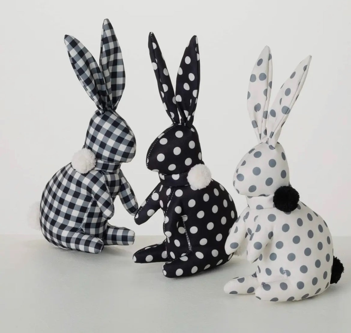 “Tossed Textiles” Bunny Trio – Stuffed Spring Accents