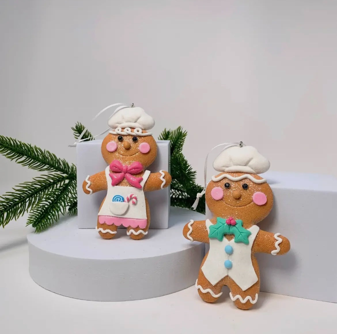 Passionately Pastel Gingerbread Cookie Ornaments – Boy or Girl  4.75″ Clay Dough Christmas Decor
