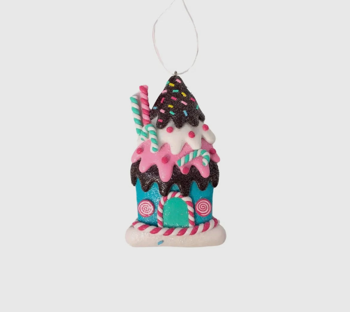 Sweet Treat Candy House Ornament – Chocolate Sprinkles or Lollipop Style 4.75″–5″ Gingerbread Holiday Decor