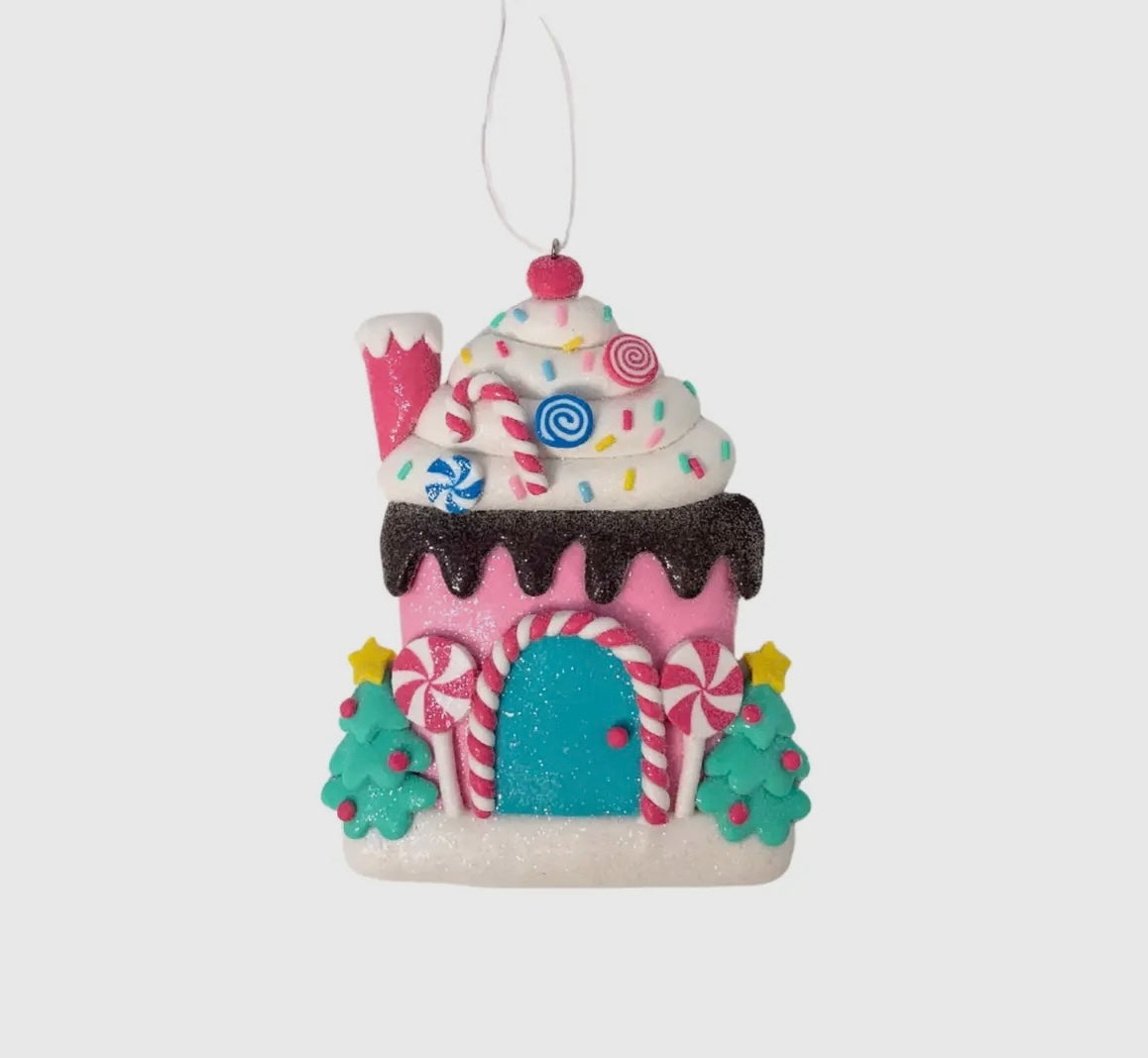 Sweet Treat Candy House Ornament – Chocolate Sprinkles or Lollipop Style 4.75″–5″ Gingerbread Holiday Decor