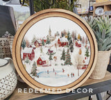 Silent Snowfall Village – Round or Arched Christmas Framed Art