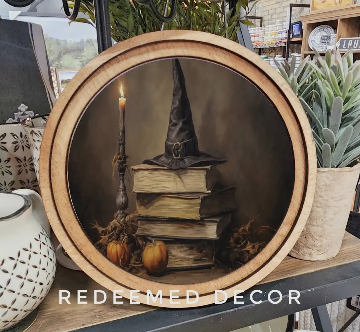 Spellbound Style: A Witch’s Hat with Dark Charm Round Framed Art  -F00282