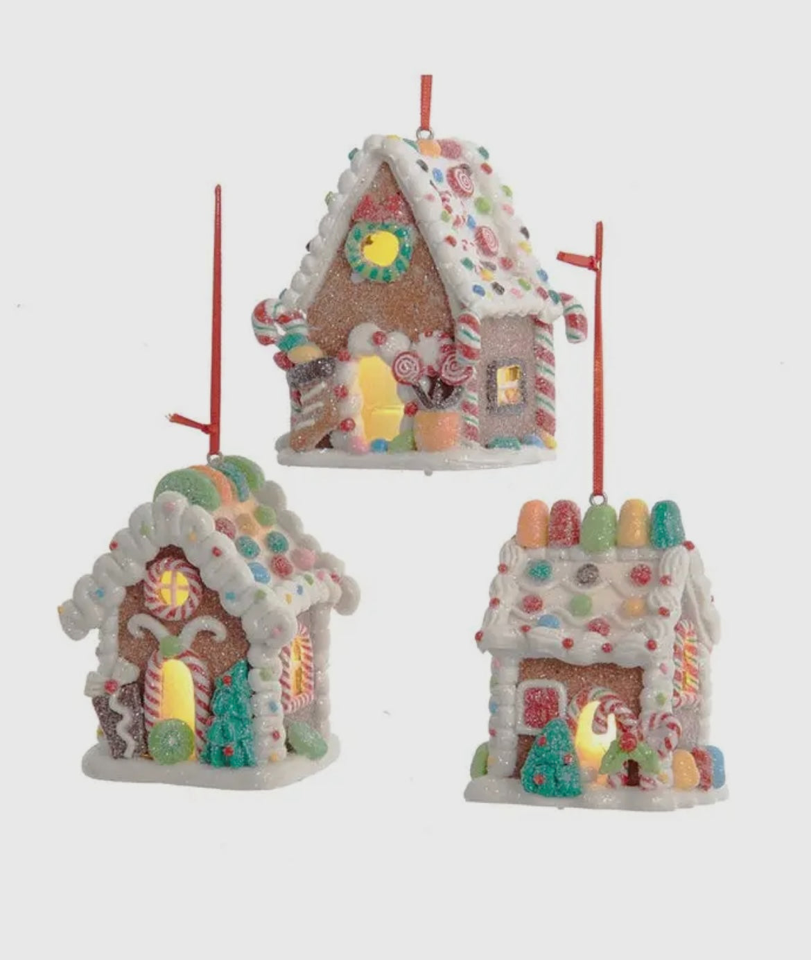 Mini Lighted Gingerbread Candy House Ornament – 3.75" LED Claydough Christmas Décor by Kurt Adler (Assorted Styles)