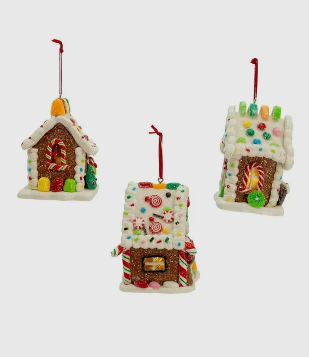 Mini Lighted Gingerbread Candy House Ornament – 3.75" LED Claydough Christmas Décor by Kurt Adler (Assorted Styles)