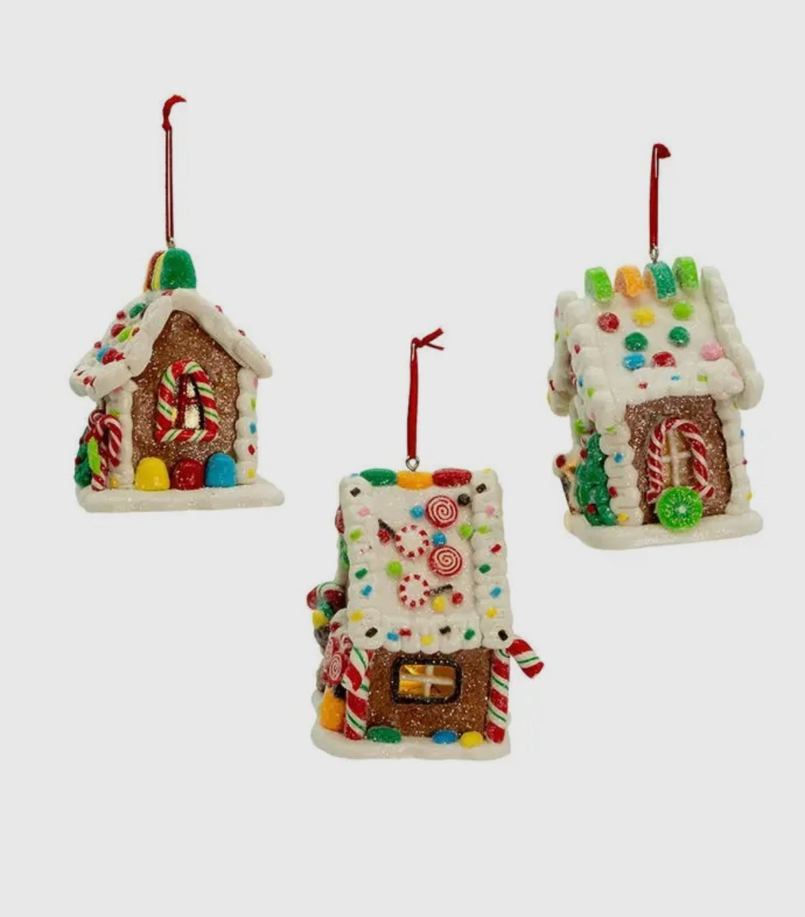 Mini Lighted Gingerbread Candy House Ornament – 3.75" LED Claydough Christmas Décor by Kurt Adler (Assorted Styles)