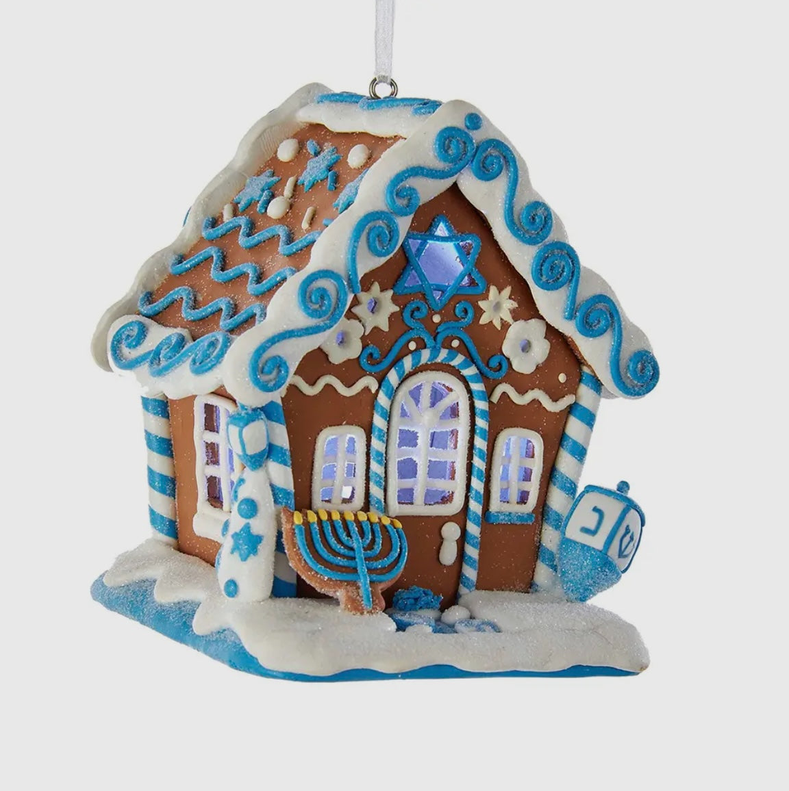 Hanukkah Gingerbread House Ornament – 4" LED Lighted Claydough Décor by Kurt Adler
