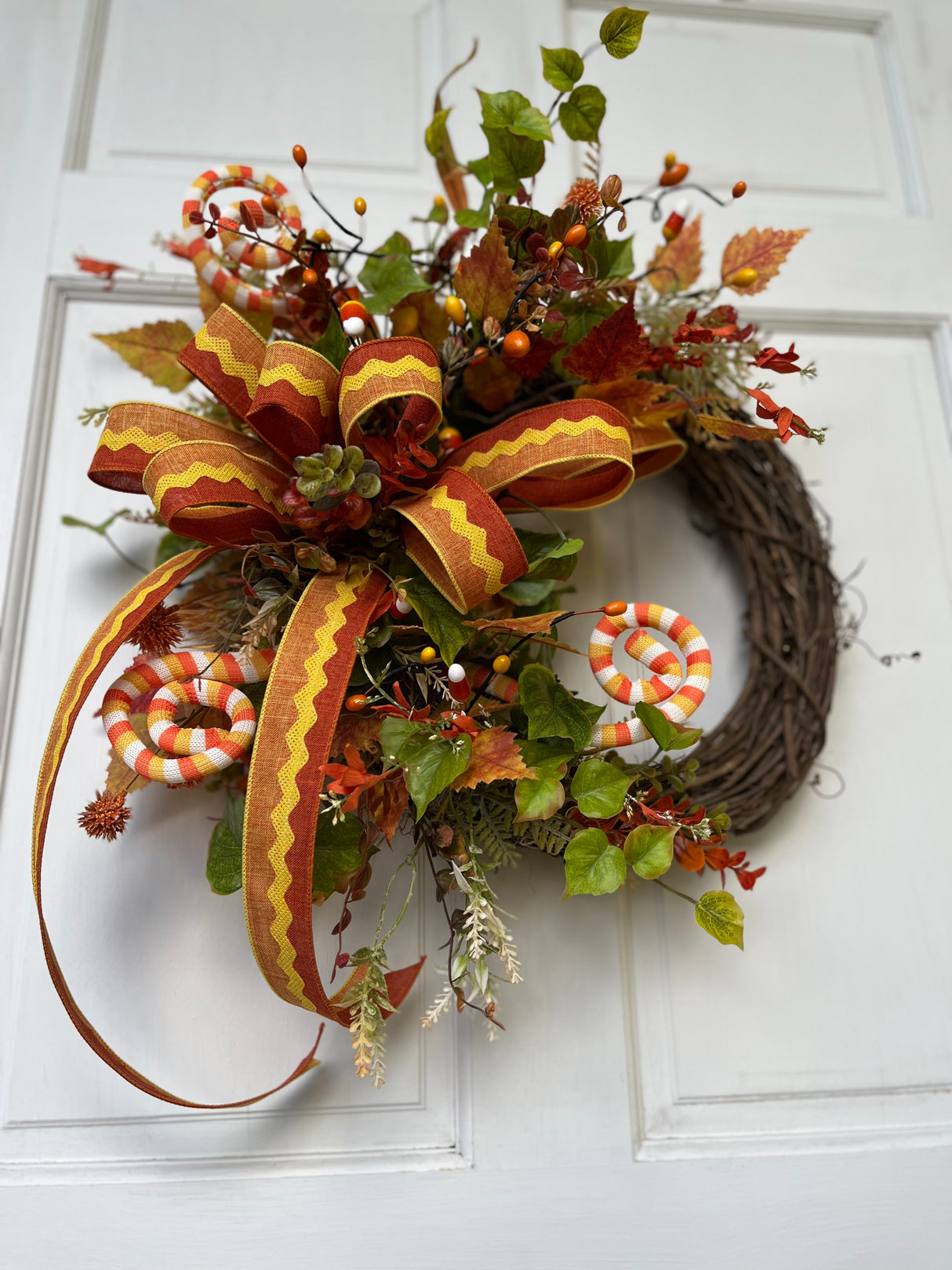 Candy Corn Themed Grapevine Wreath