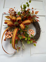 Candy Corn Themed Grapevine Wreath