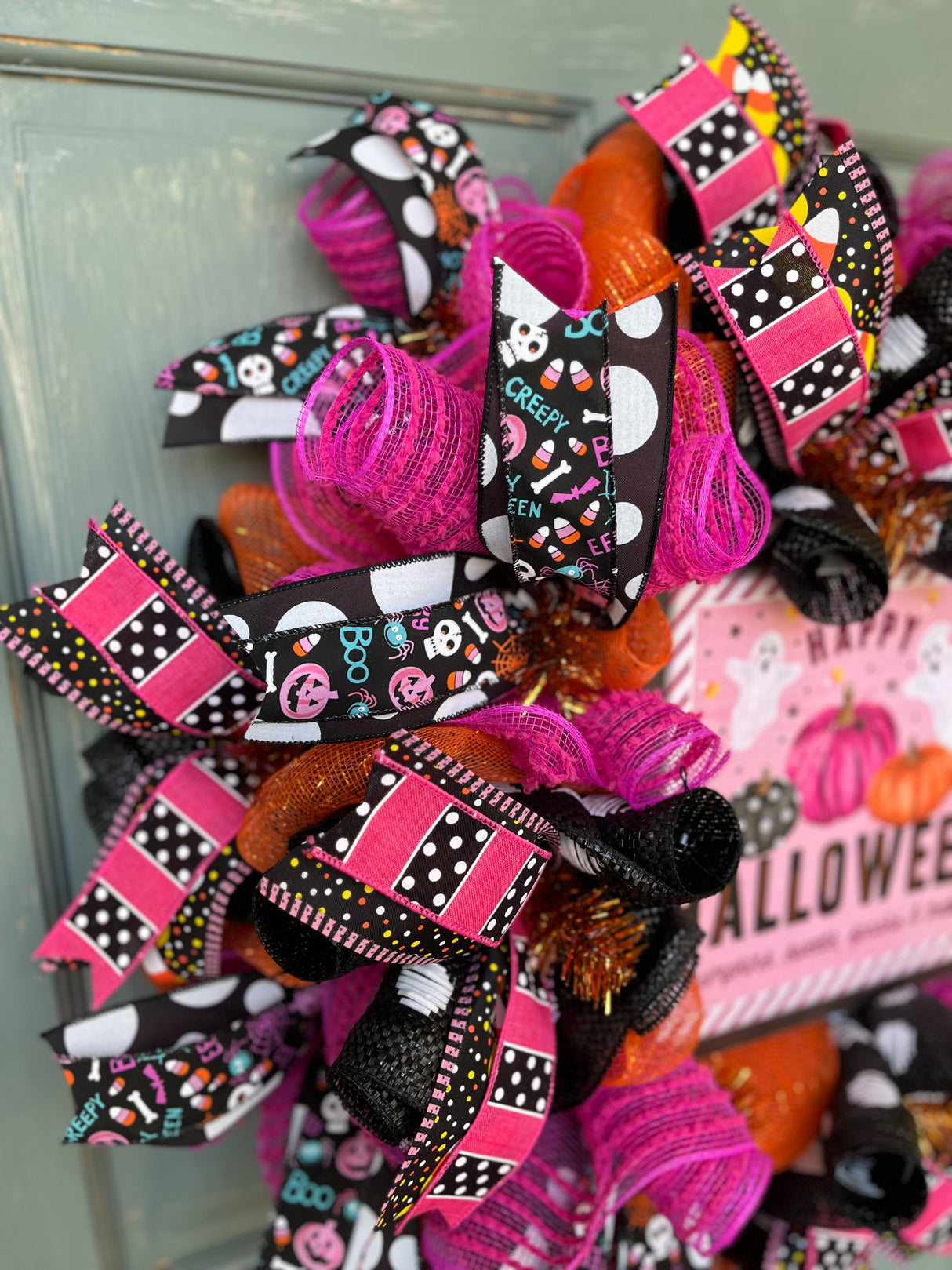 Pink and Black Happy Halloween Wreath