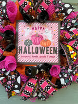 Pink and Black Happy Halloween Wreath