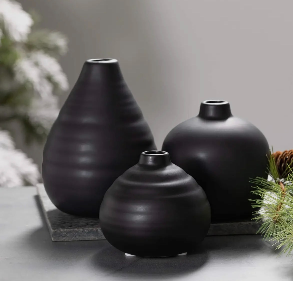 Ebony Compact Vase Trio