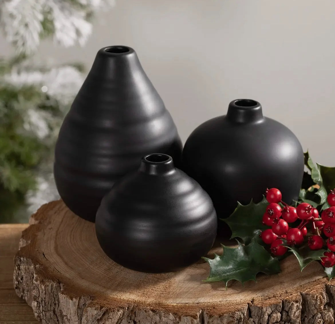 Ebony Compact Vase Trio