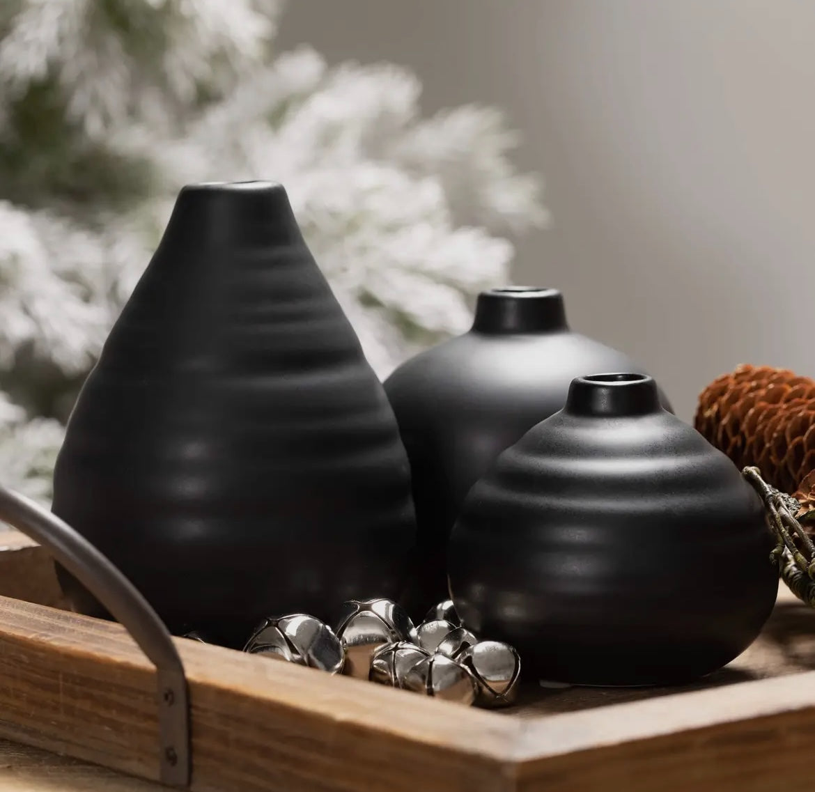 Ebony Compact Vase Trio