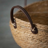 Handled Woven Tray Set – Natural Fiber Baskets with Faux Leather Handles