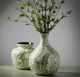 Leaf Pattern Capiz & Bamboo Narrow Neck Vase – Elegant Botanical Jar for Florals
