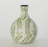 Leaf Pattern Capiz & Bamboo Narrow Neck Vase – Elegant Botanical Jar for Florals